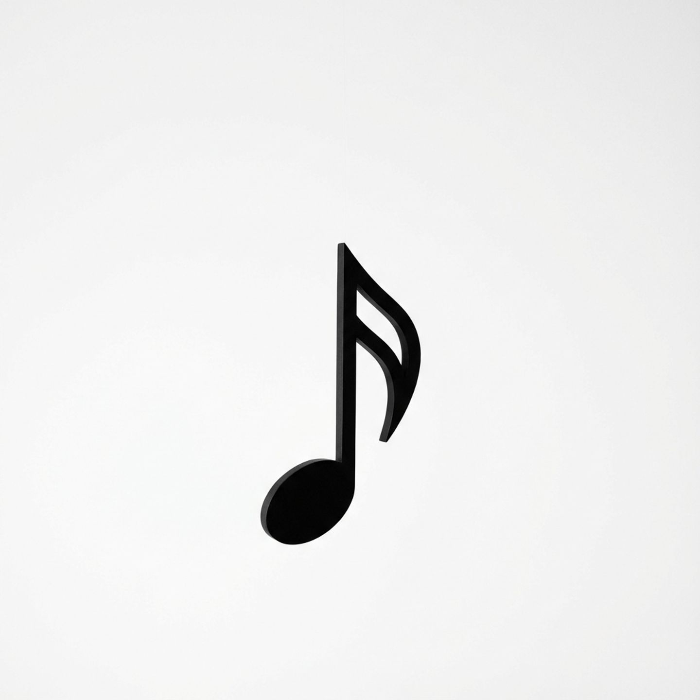 A single black musical note rendered in geometric form against a white background in minimalist style.